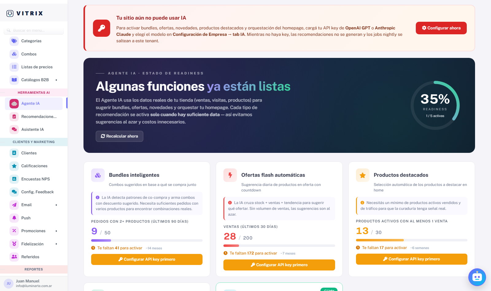 Agente IA con readiness y sugerencias
